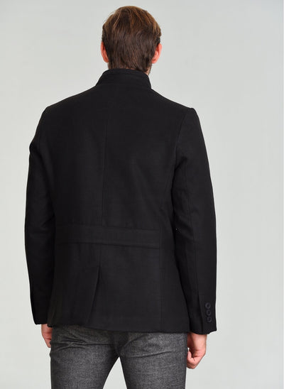 3887 Black Slim Fit Plain Coat