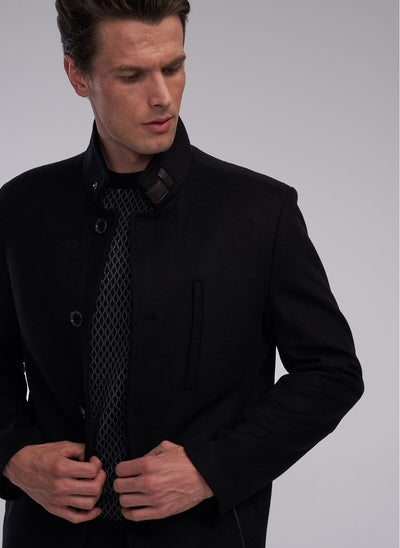 3894 Black High Collar Coat