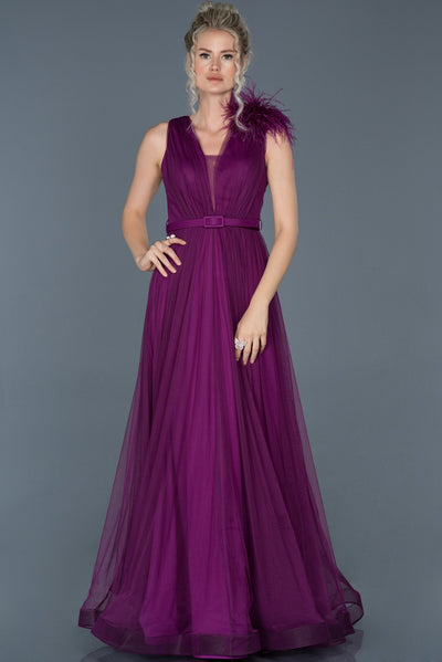  Dark Purple Long Wedding Dress With Waistt Detail ABU823 