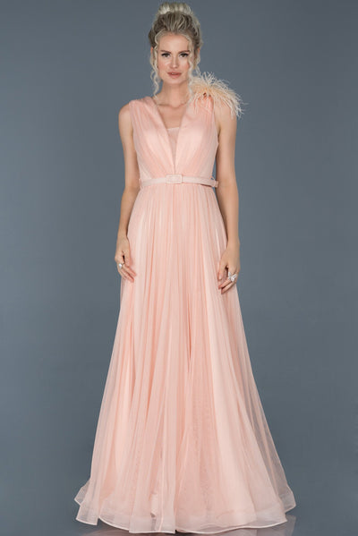  Salmon Long Otriş Detailed  Evening Dress ABU823 