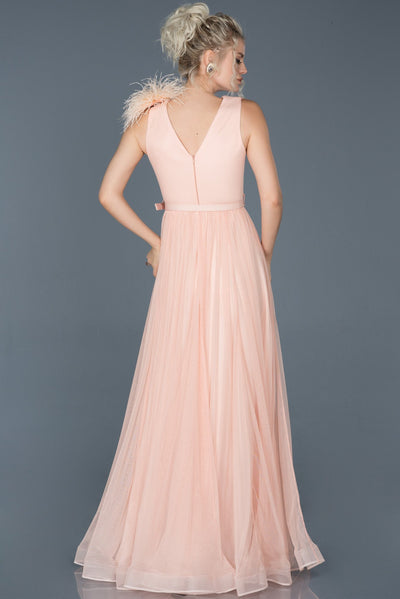  Salmon Long Otriş Detailed  Evening Dress ABU823 