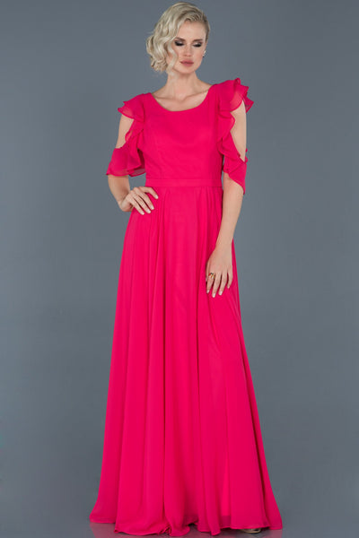 14512 pink open back chiffon dress