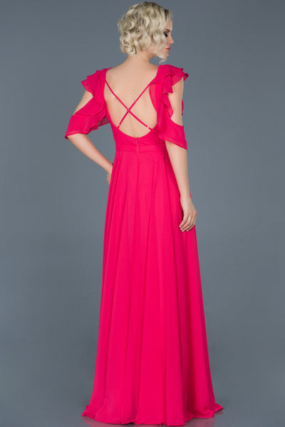14512 pink open back chiffon dress