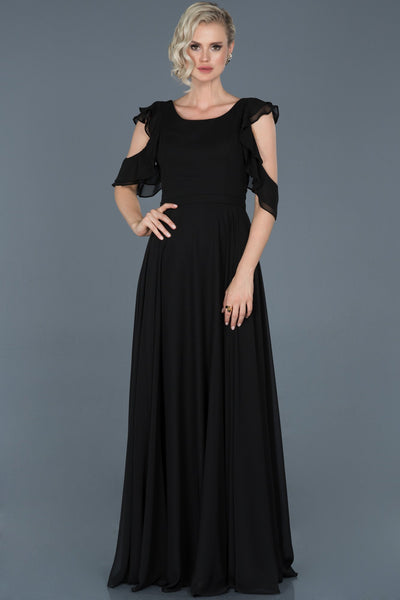 14513 black open back chiffon dress