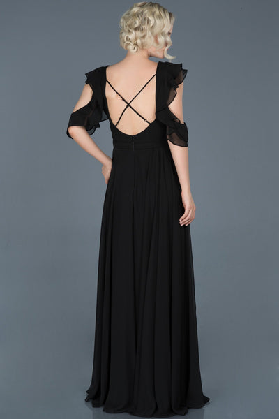 14513 black open back chiffon dress