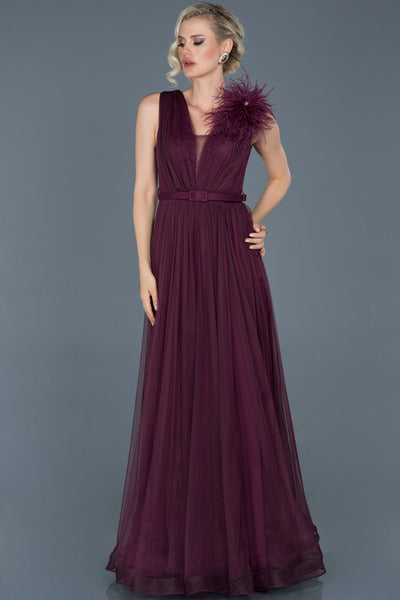  Damson Long Otriş Detailed Waistt Evening Dress ABU823 