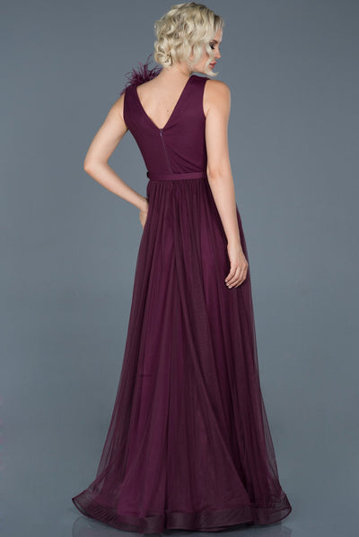  Damson Long Otriş Detailed Waistt Evening Dress ABU823 