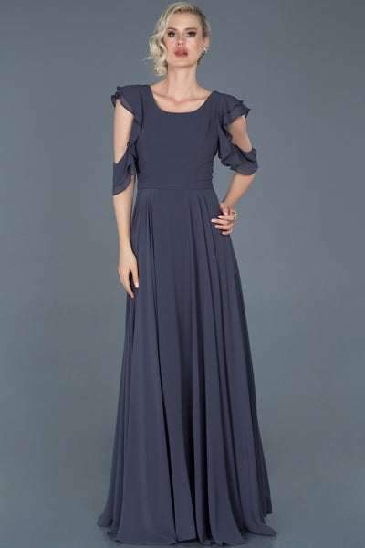 14511 indigo open back chiffon dress