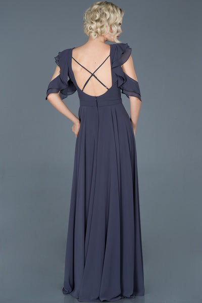 14511 indigo open back chiffon dress