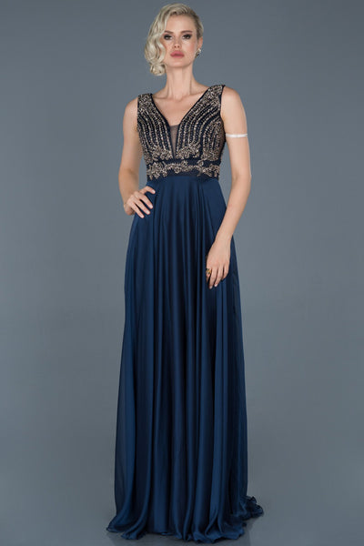 16087 navy gold stone embroidered dress
