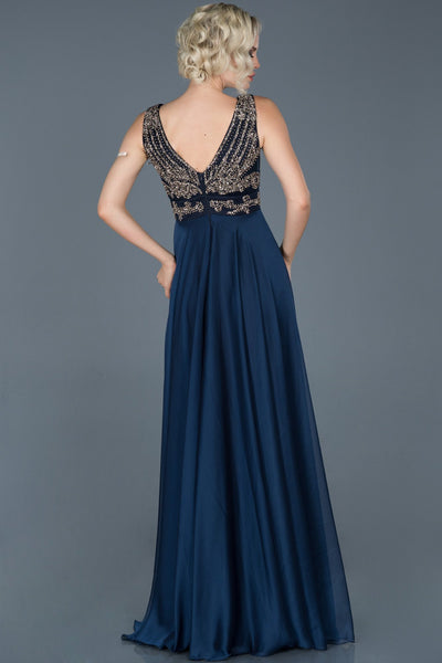 16087 navy gold stone embroidered dress