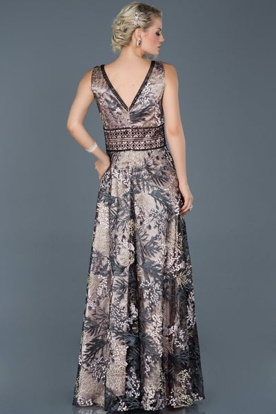 15995 black pink embroidered tulle dress