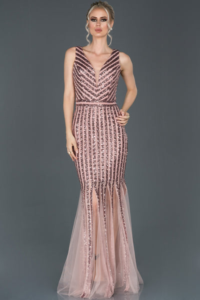 16058 pink sequined tulle mermaid dress
