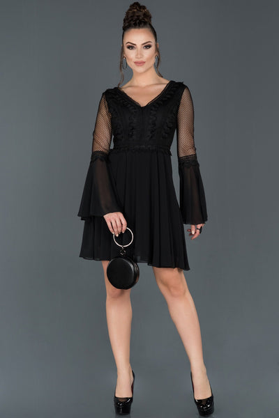  Black Short Spanish Sleeve Invitation Gown ABK643 
