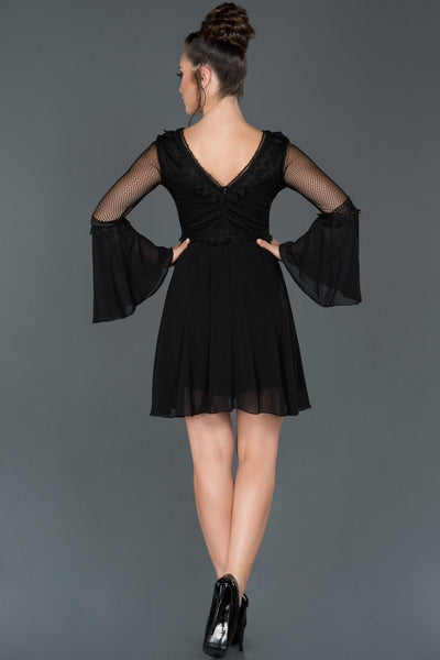  Black Short Spanish Sleeve Invitation Gown ABK643 