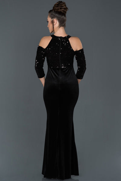 14497 black cold shoulder sequined velvet dress
