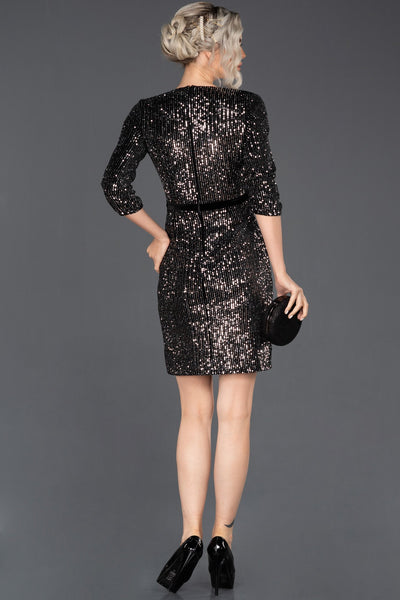  Silver Short Double Breasted Collar Velvet Invitation Gown ABK627 