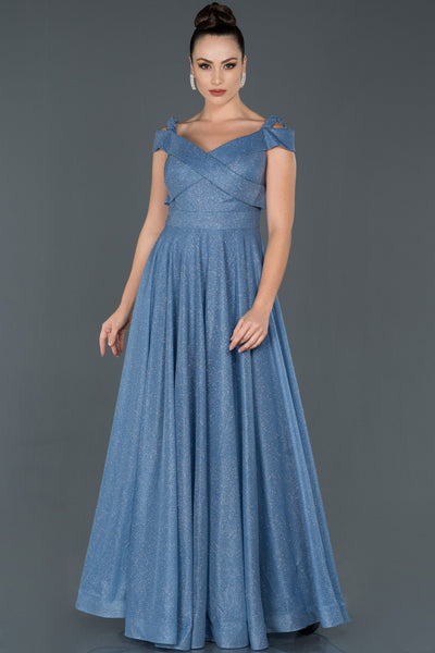  Indigo Long Sleeve Boat Neck Engagement Dress ABU880 