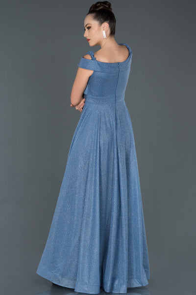  Indigo Long Sleeve Boat Neck Engagement Dress ABU880 