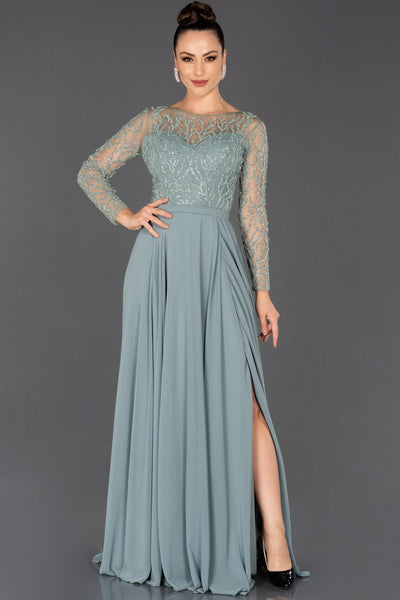  Turquoise Long Leg Decollete Transparent Engagement Dress ABU1020 