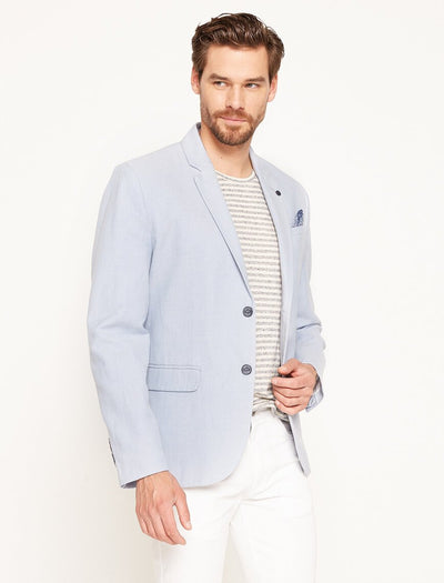17542 Light Blue Pocket Detailed Linen Blazer