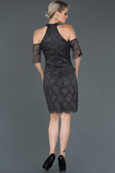 Anthracite Shoulder Detachable Guipure Invitation Dress ABK507 