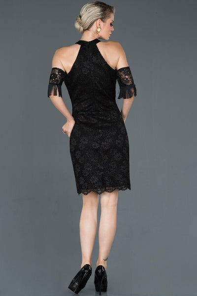  Black Shoulder Low-cut Guipure Invitation Dress ABK507 