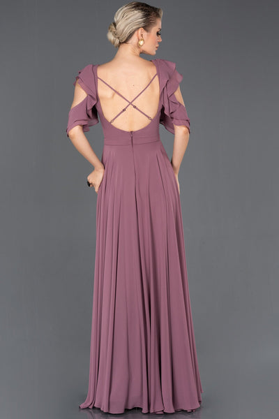 14510 dry rose open back chiffon dress