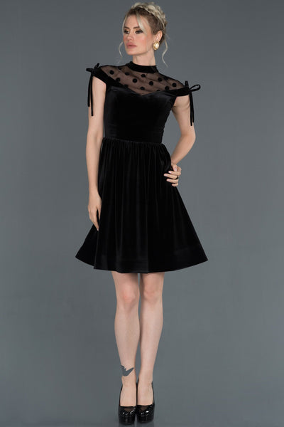 16052 black polka dot tulle detail velvet dress