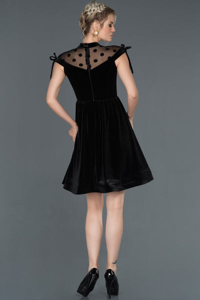 16052 black polka dot tulle detail velvet dress