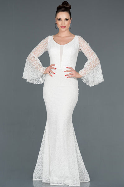15997 off white spanish sleeve embroidered tulle dress
