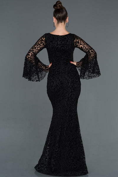 15996 black spanish sleeve embroidered tulle dress