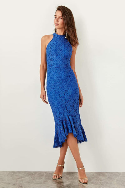 8460 Royal Blue Lace Sheath Dress