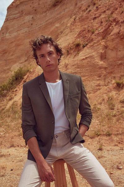  Khaki Men's Slim Fit Single Button Jacket TMNSS19YY0003 