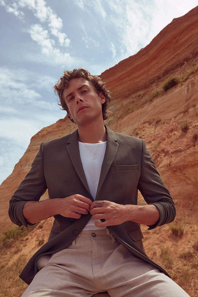  Khaki Men's Slim Fit Single Button Jacket TMNSS19YY0003 