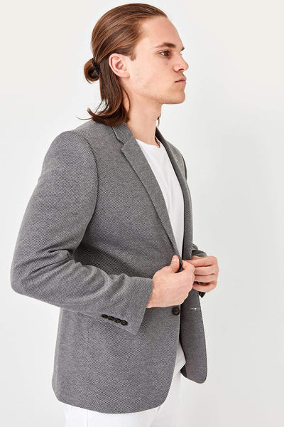  Black Mens Slim Fit Double Button Badge Jacket TMNSS19YY0004 