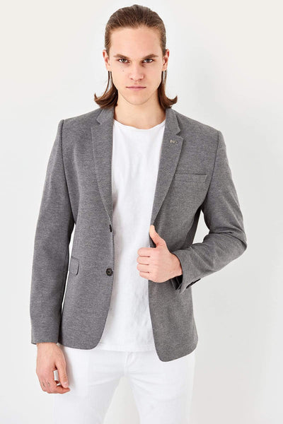  Black Mens Slim Fit Double Button Badge Jacket TMNSS19YY0004 