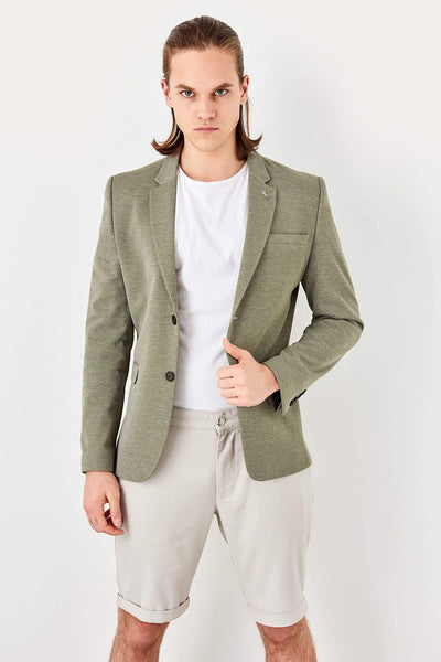  Khaki Men's Slim Fit Double Button Jacket TMNSS19YY0004 