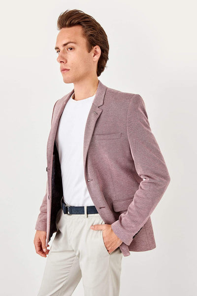  Burgundy Men's Slim Fit Double Button Jacket TMNSS19YY0007 
