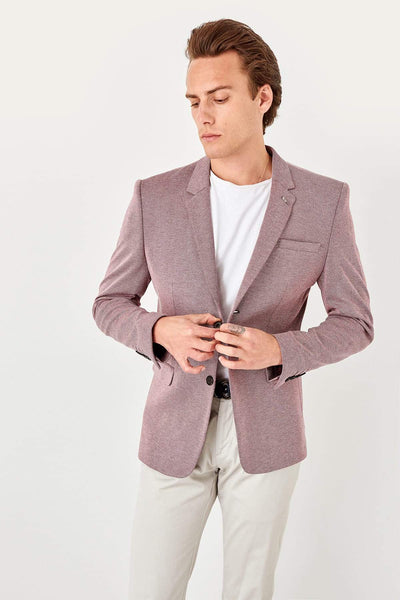  Burgundy Men's Slim Fit Double Button Jacket TMNSS19YY0007 