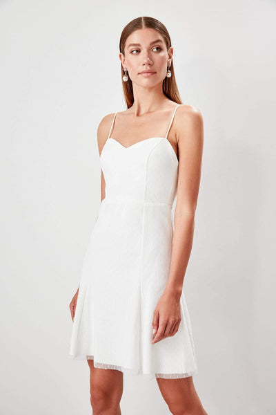  Fawn Polka Dot Tulle Detailed Dress TPRSS19BB0282 