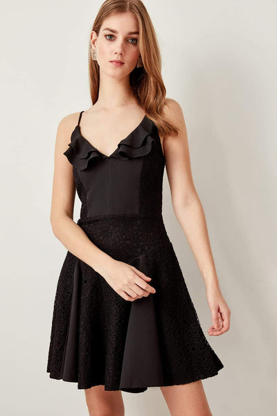  Black Lace Detailed Dress TPRSS19UZ0060 