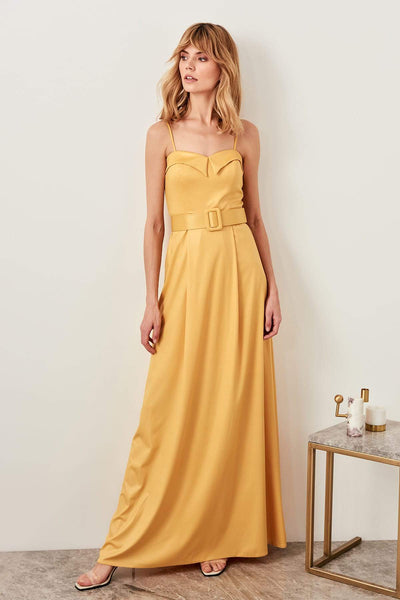  Yellow Waistt Collar Detailed Evening Dress TPRSS19UZ0067 