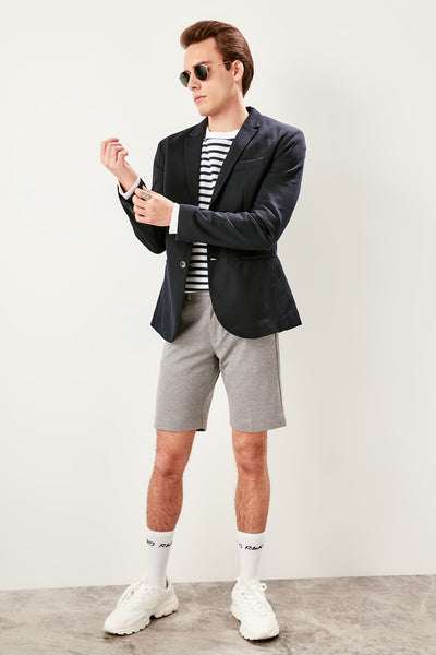  Dark Navy Blue Men Pique Fabric Smart -Casual Jacket TMNSS19BX0047 