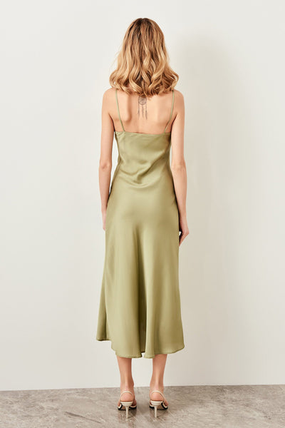 8401 Green Cowl Neck Slip Dress
