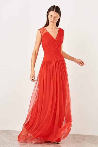  Pomegranate Flower Drape Detailed Evening Dress TPRSS19VF0033 