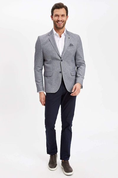  Men's Navy Blue Handkerchief Detail Modern Fit Blazer Jacket K2536AZ.19SP.NV64 