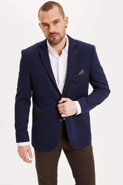  Men's Indigo Handkerchief Detail Elbow Protected Slim Fit Blazer Jacket K2554AZ.19SP.IN75 