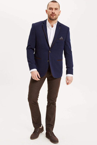  Men's Indigo Handkerchief Detail Elbow Protected Slim Fit Blazer Jacket K2554AZ.19SP.IN75 