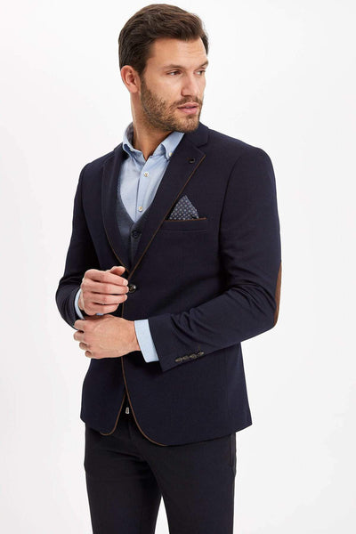  Men's Navy Blue Handkerchief Detail Slim Fit Blazer Jacket K2554AZ.19SP.NV64 